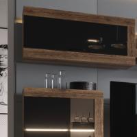 Шкаф навесной "ПРАГА", Дуб Делано / Черный глянец, ширина 90.5 см, высота 44.2 см, в гостиную, зал и спальню, на стену для книг