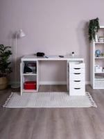 Стол письменный Ингар, с дверцей и 5 ящиками, 140x75x55, белый, ширина 140 см с полками за дверцей, две тумбы, учебный, компьютерный