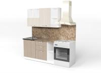 Кухонный гарнитур Ольга медиум 3 1400, Цвет Латте/Карамель, ширина 140 см, с навесными шкафами, с выдвижными ящиками, с полками, с тумбой под мойку