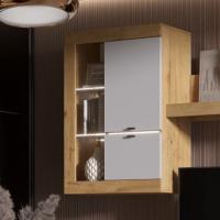 Шкаф-витрина универсальная "ПРАГА", Дуб Вотан / Белый, ширина 66,6 см, в зал, в гостиную, модульная мебель