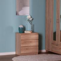 Комод КАСТОР, 3 ящика, 65х40х71 см, Сонома, ширина 65 см для спальни или прихожей