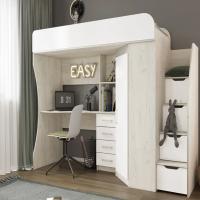 Кровать-чердак АНТИЛИЯ Белая, ширина спального места 80 см, двухъярусная, со шкафом, для детской комнаты