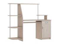 Стол компьютерный цвет Ясень Шимо светлый ширина 157 см ЛДСП секция с тремя открытыми полками слева, полка наверху, распашной шкафчик с выдвижной полкой