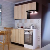 Кухонный гарнитур Симона нормал 1500мм прямая ширина 150см цвет дуб сонома/берилл бежевый/венге с выдвижными ящиками, полками, мойкой
