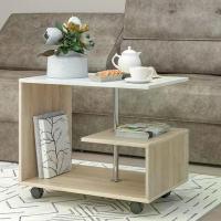 Стол журнальный на колесиках "Гефест №1" Цвет Дуб сонома / Белый глянец , ширина 68 см, дизайнерский, прямоугольный