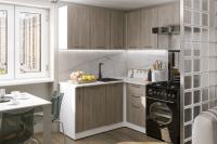 Кухонный гарнитур угловой Фьюджи мега прайм 1,6х1,7 м цвет Белый/Джарра ширина 330 см с полками с выдвижными ящиками ЛДСП