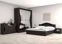 Спальный гарнитур БАБОЧКА, цвет Венге / Лакобель черная, со шкафом и комодом, с кроватью 1,6 на 2