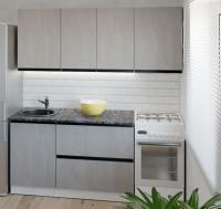 Кухонный гарнитур Сюита макси 1800 мм прямая ширина 180см цвет Бетон светлый/Бетон светлый/Кастилло темный с выдвижными ящиками, полками, врезной мойкой