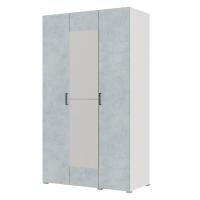 Шкаф 3ств 1200 Бостон с зеркалом, цвет Белый/Бетон (4 ящика+полки Б+штанга)