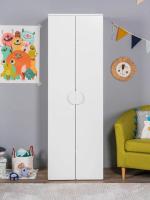 Шкаф Пикси распашной, с двумя дверьми и полкой 60x57x180, белый (робкий подснежник), ширина 60 см, для детской комнаты со штангой и полками, двухстворчатый