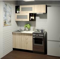 Кухонный гарнитур Симона экстра 1700мм прямая ширина 170см цвет Дуб сонома/Берилл бежевый/венге с выдвижными ящиками, подъемные дверки с витринами и открытыми полками