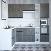 Кухонный гарнитур Ноктюрн мега прайм 1500*2700, цвет Бетон темный, угловой, модульный, со столешницей, с полками, с выдвижными ящиками