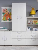 Комплект детской мебели ПИКСИ, цвет Робкий подснежник, белый набор шкафов шириной по 60 см для детской комнаты для книг, вещей и игрушек, со стеллажом