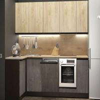 Кухонный гарнитур Адажио прайм 1100*2000, Цвет Дуб Золотой/Бетон темный, ширина 110 см * 200 см, с навесными шкафами, с тумбой под мойку