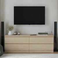 Комод Варма, 4 ящика, горизонтальный, 160х54х40 см, шпон натурального дерева, дуб беленый, ширина 160 см напольный в спальню или для зоны ТВ, тумба под телевизор