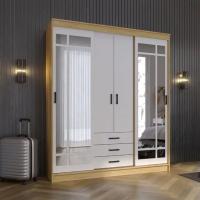 Шкаф-купе ЛОРД Дуб Вотан-Белый гладкий, ширина 170 см, с полками, напольный, ЛДСП