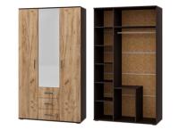 Шкаф трехстворчатый с ящиками МС "Белла", ширина 120 см, венге и дуб крафт золотой, высокий, с полками, для спальни, зала или гостиной