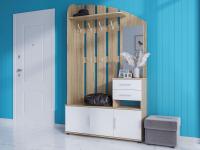 Прихожая в коридор малогабаритная ВШ-2.2, Корпус Дуб Сонома / Фасад Белый, ширина 120 см с зеркалом и крючками для дома в коридор, с полками