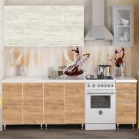 Кухонный гарнитур Фасад Радуга 2,0м , Дуб Крафт Золотой / Дуб Крафт Белый, ширина 200 см, со столешницей, с полками и ящиками, для дома и квартиры на кухню