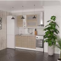 Кухонный гарнитур Лира стандарт 1600мм прямая ширина 160см цвет Квадро шимо светлый/малага/белый с выдвижными ящиками, шкафом с подъемными дверками с витринами