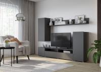 Гостиная Лира, цвет Серый графит ширина 213 см ЛДСП с напольным и настенным шкафчиками с полкой и тумбой под ТВ