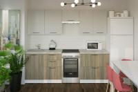 Кухонный гарнитур прямой Парма мега 230 см цвет Белый/Шиншила серая/Джарра ширина 230 см ЛДСП с тумбой под мойку со столешницей с полками с выдвижными ящиками