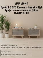 Тумба Т-5 ЭГО для дома Камень тёмный и Дуб Крафт золотой, ширина 50 см, комод, стеллаж, с ящиком, в гостиную, в спальню