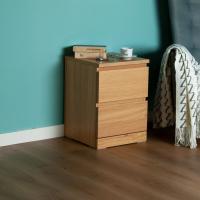 Тумба прикроватная Варма 2 ящика, 40х55х40 см, шпон дуб беленый, бежевый, ширина 40 см , небольшой комод в спальню, для дома