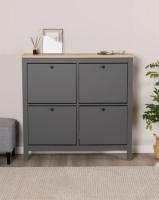 Обувница САГА с 4 откидными ящиками 113х108 Серая и Ясень, ширина 113 см для обуви в прихожую, широкая, тумба напольная