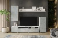 Гостиная Лира, цвет Белый/Бетон ширина 213 см ЛДСП с напольным и настенным шкафчиками с полкой и тумбой под ТВ
