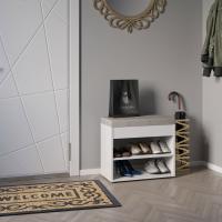 Обувница ТО-31 цвет Белый, ширина 60 см с мягким сидением и полками для обуви, тумба банкетка в прихожую или коридор