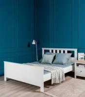 Кровать двойная САГА 140 на 200, цвет Белый, ширина с/м 140 см, на ножках в спальню для дома