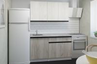 Кухонный гарнитур Паола медиум 1400, Цвет Дуб грей/Дуб браун, ширина 140 см, с навесными шкафами, с выдвижными ящиками, с тумбой под мойку