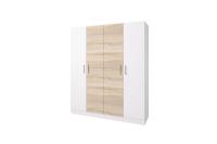 Шкаф распашной 4-х створчатый "Леси" Корпус Белый. Фасад сонома-белый ширина 160 см ЛДСП с полками и штангой для спальни, гостиной, прихожей