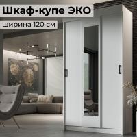 Шкаф-купе ЭКО ширина 120 см Белый гладкий с зеркалом и штангой в прихожую для одежды и в спальню платяной большой высота 220