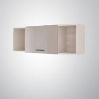 Полка Ненси 1200, цвет Ясень шимо светлый/Капучино глянец, ширина 120 см, навесная настенная с открытыми и закрытыми полками, для спальни или прихожей