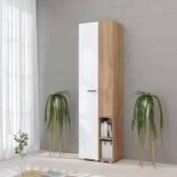 Шкаф распашной "Эльза", Цвет Дуб Крафт Золотой и Белый шагрень, ширина 60 см, для одежды, одностворчатый, в спальню, в прихожую, с полками