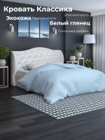Кровать 1,6 арт.002 Классика Экокожа Белый глянец и Бодега белая, ширина 160 см, мягкое изголовье, двуспальная кровать, мебель в спальню