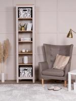 Стеллаж САГА цвет Кашемир / Ясень, 50х42х215 см, ширина 50 см с полками, на ножках, напольный для спальни или прихожей