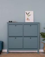 Обувница САГА с 4 откидными ящиками 113х108 Темно-бирюзовая, ширина 113 см для обуви в прихожую, широкая, тумба напольная