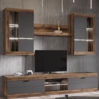 Модульная гостиная "ПРАГА", комплект 2, Дуб Делано / Графит, ширина 252.2 см, стенка в гостиную, тумба для TV