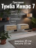 Тумба приставная Иннэс 7, ширина 45 см, Белый глянец и Белый ЛДСП, прикроватная тумбочка, в спальню