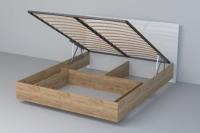 Кровать арт. 031 М1 ЭГО для дома Белый глянец и Дуб Крафт золотой, ширина 140 см, подъёмный механизм, двуспальная кровать, мебель для спальни