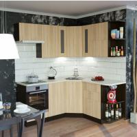 Кухонный гарнитур Симона оптима 2000*1800мм угловая ширина 200*180см цвет дуб сонома/берилл бежевый/венге с выдвижными ящиками, подъемными дверками, с витринами
