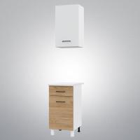 Кухня Trend 400, цвет Белый/Дуб золотой, ширина 40 см, с полками и выдвижными ящиками распашной, в студию или для дома