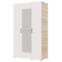 Шкаф 3ств 1200 Бостон с зеркалом, цвет Сонома/Белый (4 ящика+полки М+штанга)