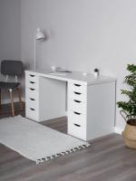 Стол письменный Ингар, 10 ящиков, 140х75х55 см, белый, с тумбами для хранения книг, тетрадей, учебный, для ноутбука в детскую или офис, ширина 140 см