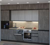 Кухонный гарнитур Симфония люкс 3000мм прямая ширина 300см цвет Бетон светлый/Бетон темный/Дуб бунратти с выдвижными ящиками, пеналом под встроенную технику