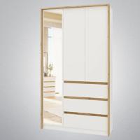 Шкаф 3-х створчатый Дубай, цвет Белый жемчуг и Дуб Вотан, ширина 154.4 см, с полками и ящиками, со штангой, для спальни