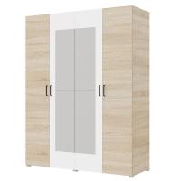 Шкаф 4ств 1800 Бостон с зеркалом 400, цвет Сонома/Белый (4ящика+полки+штанга)